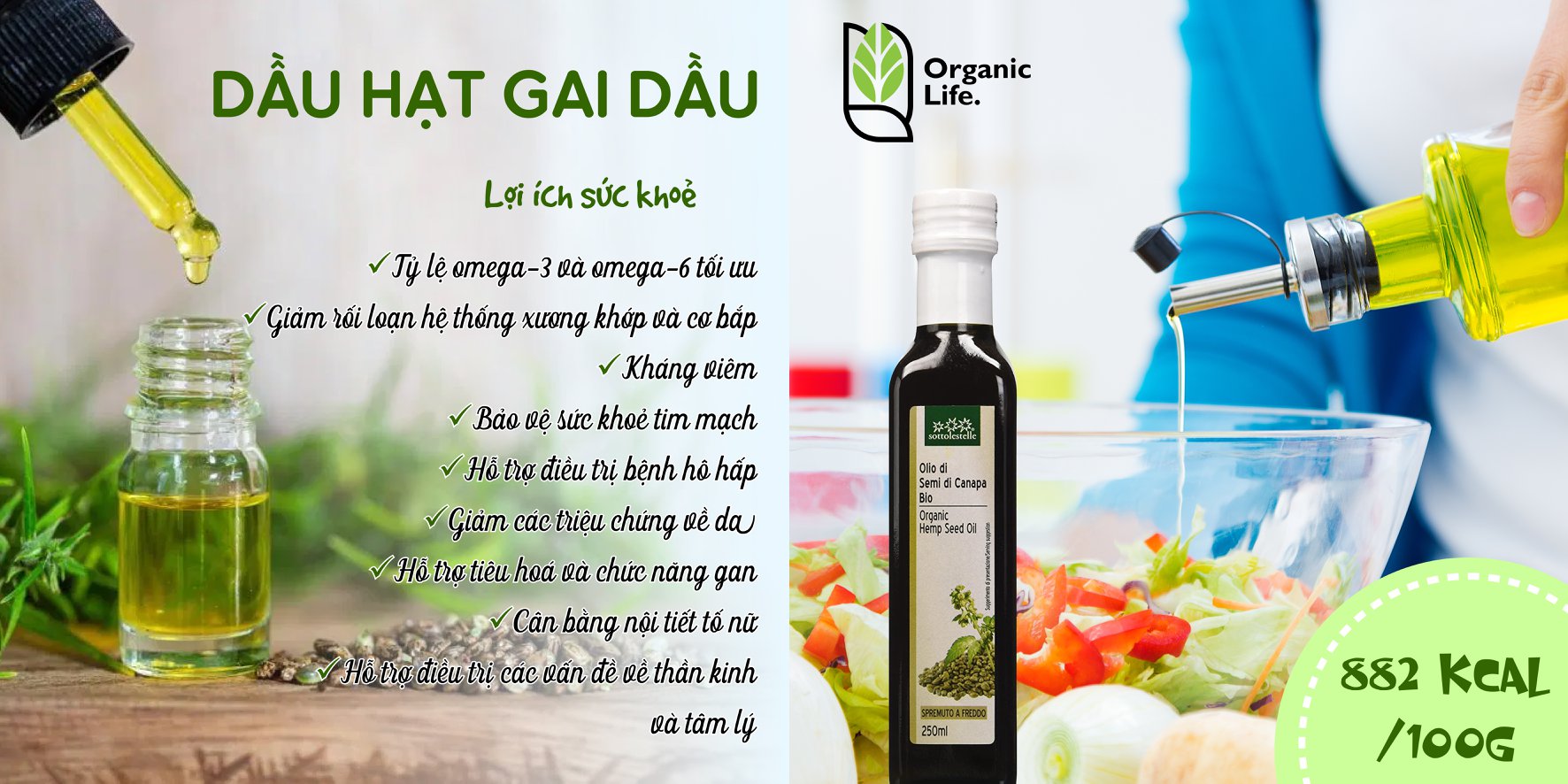 Dầu Hạt Gai Dầu Ép Lạnh Hữu Cơ 250ml Sottolestelle Organic Hemp Seeds Oil | OrganicShop | Tiki