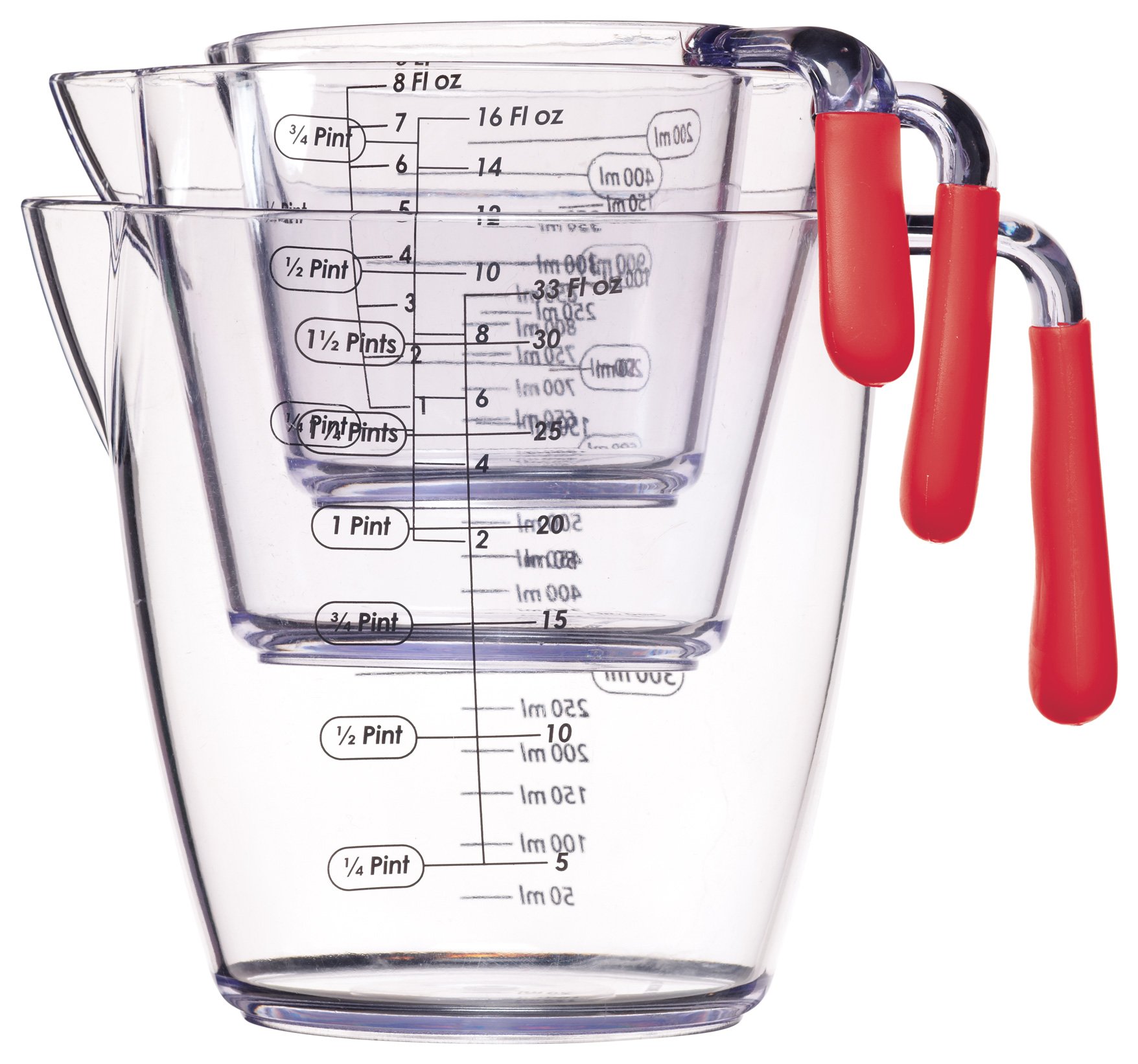Amazon.com: 200ml 400ml 900ml Red Colourworks Three Piece Measuring Jug Set: Kitchen & Dining