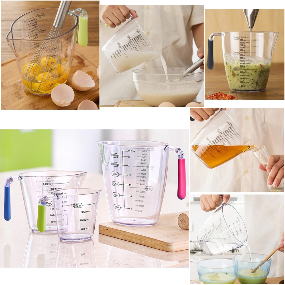 Set of 3 - Acrylic Clear Measuring Jug With Measurements & Handle, 900 ML /400 ML /200 ML Stackable Clear Heat-resistant Measuring Cups With Angled Grip and Spout For Dry Ingredients &