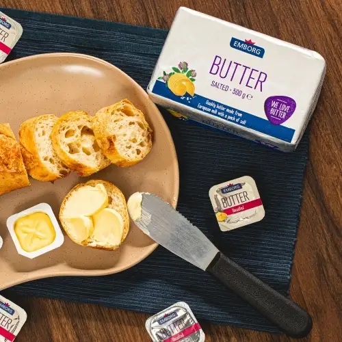 Bơ Lạt Emborg 82% Chất Béo Vỉ 8 Viên × 8g Cao Cấp – Emborg Unsalted Butter Portion 8 Packs × 8g